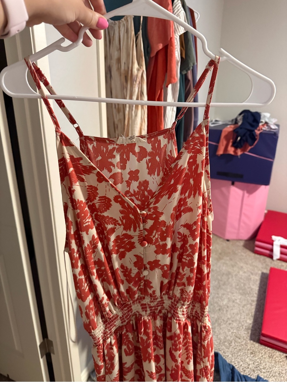 Red Floral Spaghetti Strap Maxi Dress